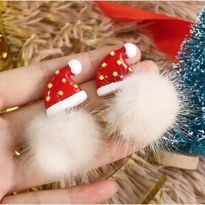 Santa Claus White Fur Drop Earrings 1-CC-07